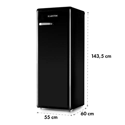 Klarstein Irene XL - Refrigerador 242 L, Regulable no gradual de 0 a 10 °C, Diseño retro, Vint-Age Concept, 4 niveles, Iluminación interior, Pies de altura regulable, Clase A+, Negro