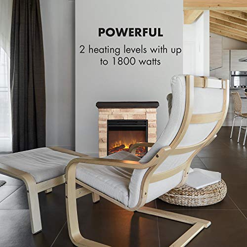 Klarstein Kaprun - Chimenea eléctrica, Bull; 1800 W, 2 Niveles de Calor, Efecto llameante, Piedra simulada, Mando Distancia, Termostato, Negro y marrón