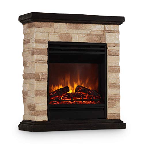 Klarstein Kaprun - Chimenea eléctrica, Bull; 1800 W, 2 Niveles de Calor, Efecto llameante, Piedra simulada, Mando Distancia, Termostato, Negro y marrón