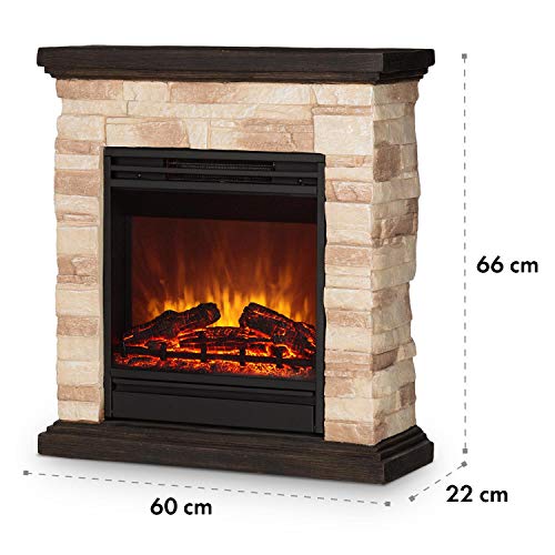 Klarstein Kaprun - Chimenea eléctrica, Bull; 1800 W, 2 Niveles de Calor, Efecto llameante, Piedra simulada, Mando Distancia, Termostato, Negro y marrón
