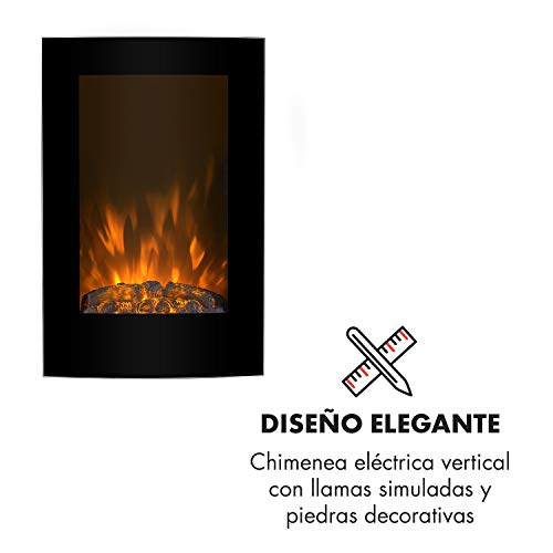 Klarstein Lausanne Vertical Chimenea de Pared - Termostato, Potencia 1000 ó 2000W, Efecto Llamas, Función atenuación Temporizador semanal, Cristal Vidrio, Mando a Distancia, Negro