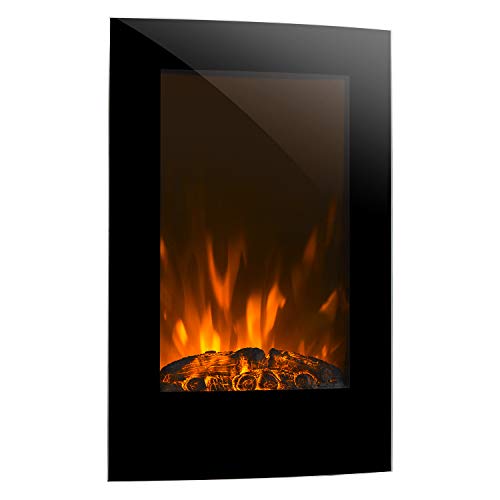 Klarstein Lausanne Vertical Chimenea de Pared - Termostato, Potencia 1000 ó 2000W, Efecto Llamas, Función atenuación Temporizador semanal, Cristal Vidrio, Mando a Distancia, Negro