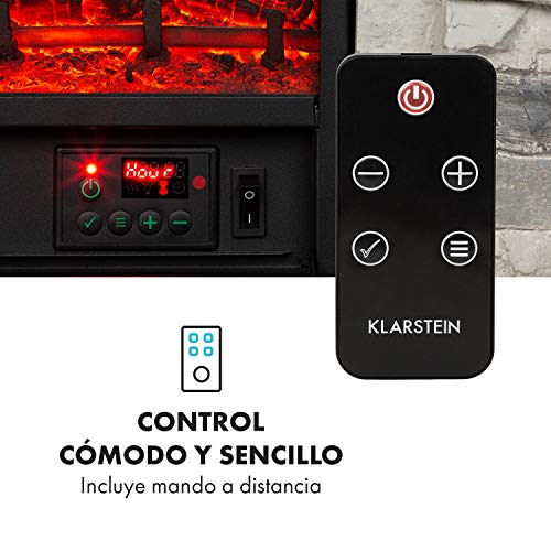 KLARSTEIN Lienz Chimenea eléctrica con luz LED - 2 Niveles: 900/1800 W, detección de Ventana Abierta, iluminación, programable, termostato, Mando a Distancia, estética en Piedra, Gris Oscuro