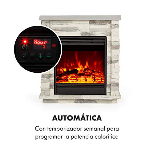 KLARSTEIN Lienz Chimenea eléctrica con luz LED - 2 Niveles: 900/1800 W, detección de Ventana Abierta, iluminación, programable, termostato, Mando a Distancia, estética en Piedra, Gris Oscuro