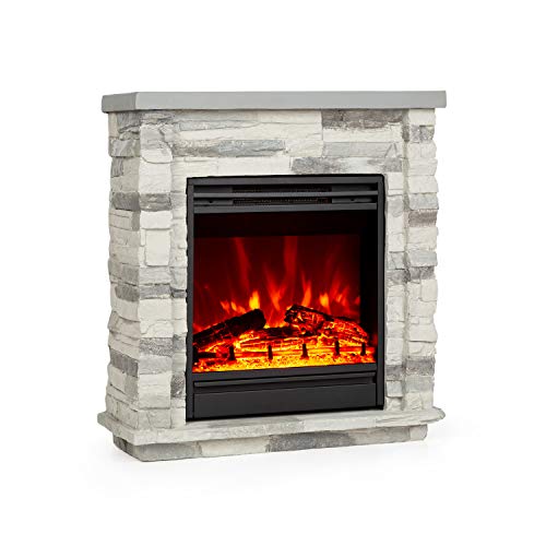 KLARSTEIN Lienz Chimenea eléctrica con luz LED - 2 Niveles: 900/1800 W, detección de Ventana Abierta, iluminación, programable, termostato, Mando a Distancia, estética en Piedra, Gris Oscuro
