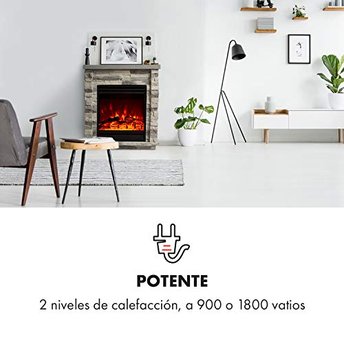 KLARSTEIN Lienz Chimenea eléctrica con luz LED - 2 Niveles: 900/1800 W, detección de Ventana Abierta, iluminación, programable, termostato, Mando a Distancia, estética en Piedra, Gris Oscuro