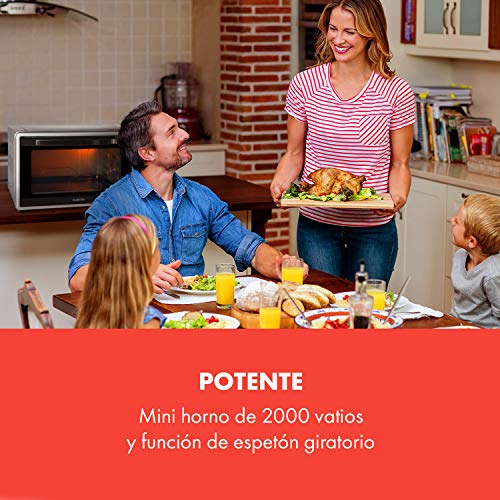 KLARSTEIN Masterchef 60 Mini Horno - 60 litros, 2000 W, temperatura: 100-230 °C, asador giratorio, función de circulación de aire, temporizador, puerta de doble cristal, acero inoxidable, plata