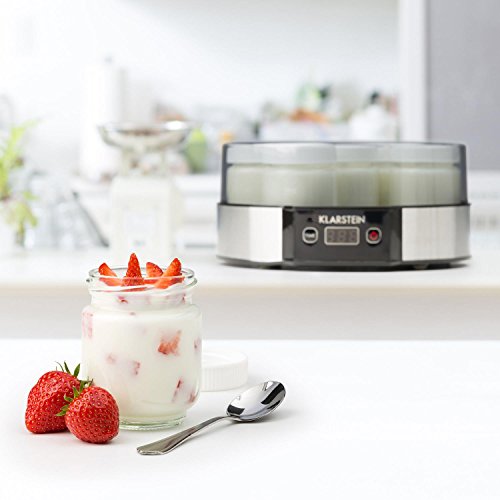 Klarstein Milchstraße Yogurtera - 190 ml de Capacidad Cada Vaso, Temporizador programable, Preparar Frescos y cremosos yougures en casa, Fácil de Usar, Acero Inoxidable, Plateada
