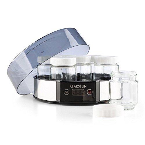 Klarstein Milchstraße Yogurtera - 190 ml de Capacidad Cada Vaso, Temporizador programable, Preparar Frescos y cremosos yougures en casa, Fácil de Usar, Acero Inoxidable, Plateada