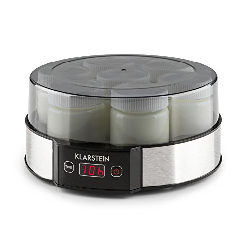 Klarstein Milchstraße Yogurtera - 190 ml de Capacidad Cada Vaso, Temporizador programable, Preparar Frescos y cremosos yougures en casa, Fácil de Usar, Acero Inoxidable, Plateada