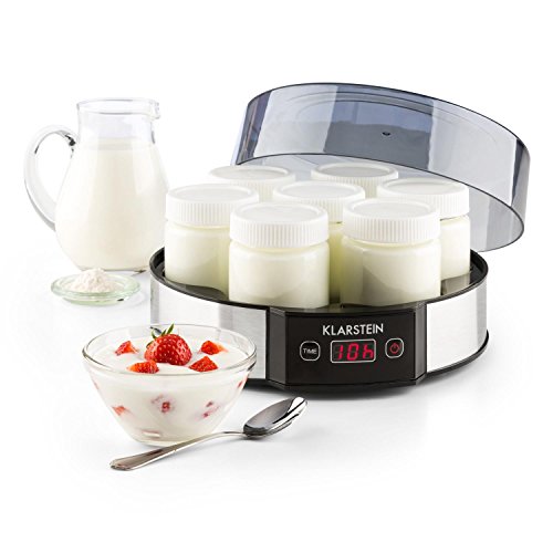 Klarstein Milchstraße Yogurtera - 190 ml de Capacidad Cada Vaso, Temporizador programable, Preparar Frescos y cremosos yougures en casa, Fácil de Usar, Acero Inoxidable, Plateada