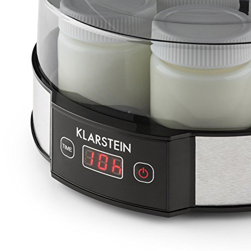 Klarstein Milchstraße Yogurtera - 190 ml de Capacidad Cada Vaso, Temporizador programable, Preparar Frescos y cremosos yougures en casa, Fácil de Usar, Acero Inoxidable, Plateada