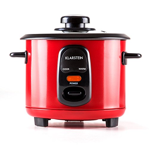Klarstein Osaka olla arrocera (300 W, 0,6 L, antiadherente, apagado automático con función de mantenimiento en calor, tapa de vidrio, incluye cucharón y vaso medidor de arroz) - rojo