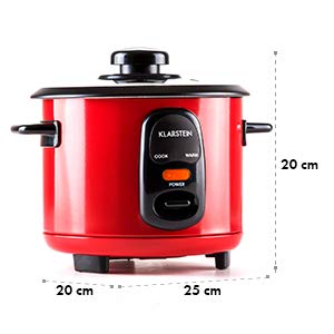 Klarstein Osaka olla arrocera (300 W, 0,6 L, antiadherente, apagado automático con función de mantenimiento en calor, tapa de vidrio, incluye cucharón y vaso medidor de arroz) - rojo