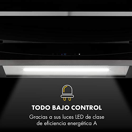 Klarstein Prism Deluxe Extractor de humo - Campana extractora en isla, Ecológica, Eficiencia energética A, 720m³/h, Control táctil, Pantalla LCD, Iluminación LED, absorve y ventila, Negro