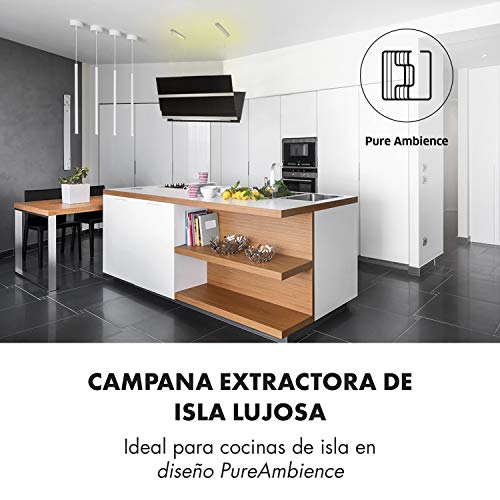Klarstein Prism Deluxe Extractor de humo - Campana extractora en isla, Ecológica, Eficiencia energética A, 720m³/h, Control táctil, Pantalla LCD, Iluminación LED, absorve y ventila, Negro