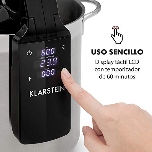 Klarstein Quickstick Free Sous Vide Stick Black Edition - Cocina al vacío, Bomba de cocción, Temperatura 0-95 °C, 800 W de potencia, Display LCD táctil, Safety First Technology, Seguridad IPX7, Negro