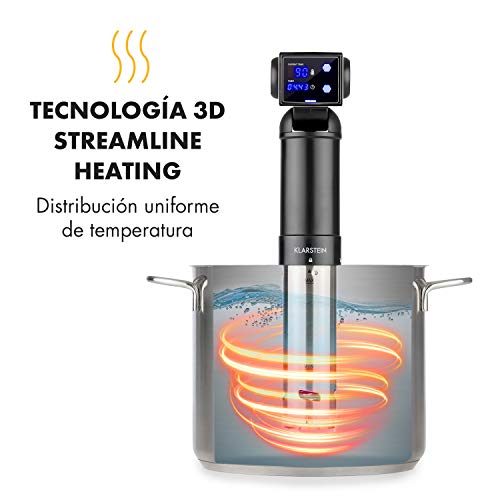 Klarstein Quickstick Pro Sous Vide - Cocedor Sous Vide, Bomba de cocción al vacío, Sensores de temperatura, Cocción optimizada 3D, Alarma de seguridad, IPX7, Display con temporizador, Negro