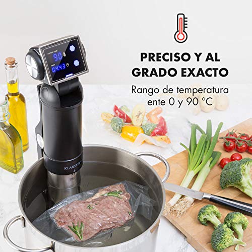 Klarstein Quickstick Pro Sous Vide - Cocedor Sous Vide, Bomba de cocción al vacío, Sensores de temperatura, Cocción optimizada 3D, Alarma de seguridad, IPX7, Display con temporizador, Negro