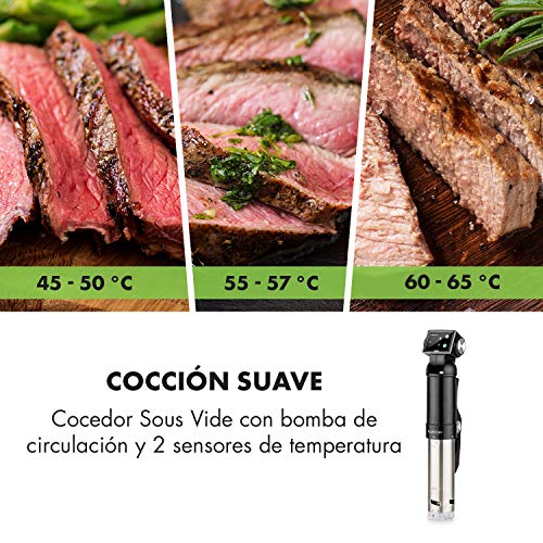 Klarstein Quickstick Pro Sous Vide - Cocedor Sous Vide, Bomba de cocción al vacío, Sensores de temperatura, Cocción optimizada 3D, Alarma de seguridad, IPX7, Display con temporizador, Negro