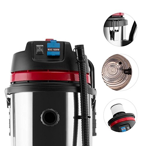 KLARSTEIN Reinraum aspiradora en seco y húmedo - 2000 W de Potencia de aspiración, Toma de Corriente con protección IP44, Tanque de Acero Inoxidable de 60 L, Filtro HEPA,