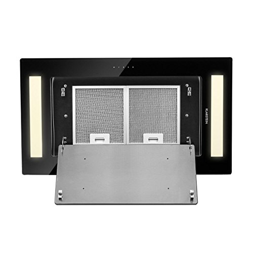 Klarstein Remy - Campana extractora, Bajo mueble, Campana para techo, 90 cm de ancho, Modo aire circulante, Potencia de extracción de 620 m³/h, Filtros anti grasa de aluminio, Negro