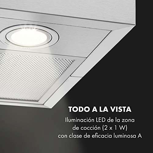 Klarstein Structura - Campana extractora en isla, Clase A, Extracción, Ventilación, 3 potencias, Caudal 641 m³/h, 41 x 35,5 cm, LED, Apto para filtro de carbón activo, Acero inoxidable, Plateado