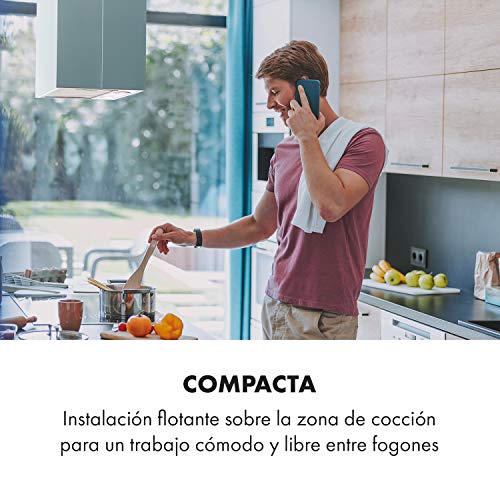 Klarstein Structura - Campana extractora en isla, Clase A, Extracción, Ventilación, 3 potencias, Caudal 641 m³/h, 41 x 35,5 cm, LED, Apto para filtro de carbón activo, Acero inoxidable, Plateado