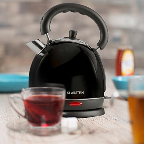 KLARSTEIN Teatime Hervidor de Agua - Inalámbrico, Tetera eléctrica, Diseño Retro, Acero Inoxidable, 1,8 L, 1850-2200 W, Asa con Sistema Cool Touch, recogecable, Filtro antical, Negro