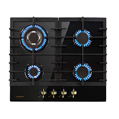Klarstein Victoria – cocina de gas de 4 fogones, 4 llamas, autárquico, 60 cm, encastrable, quemador Sabaf, propano, gas natural, válvulas de seguridad, autoapagado, portaollas de hierro fundido, negro