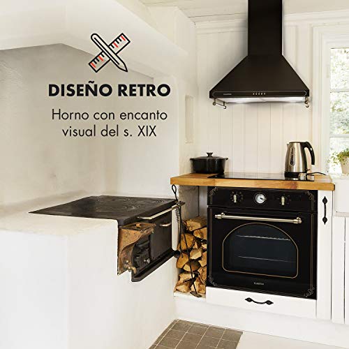 Klarstein Victoria Horno de cocina - Horno eléctrico, Diseño retro, 9 funciones, Autoapagado, 50-250°C, 70 litros, 10 alturas, Fácil de limpiar gracias a su apertura, Iluminación, Negro