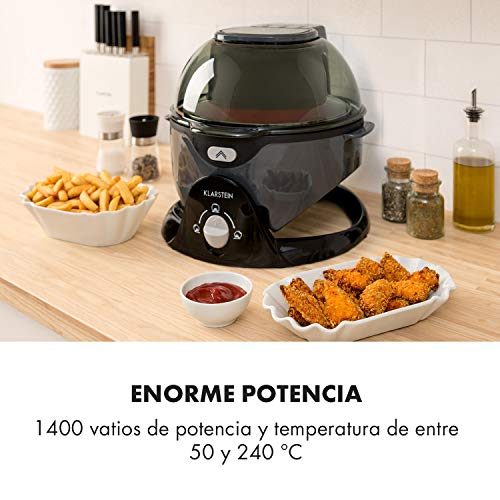 Klarstein VitAir Pommesmaster freidora de aire caliente - 1400 W, de 50-240 °C, sistema de rotación, cocinado a 360°, panel digital, programable hasta 60 min, fuente de calor de carbono, negro