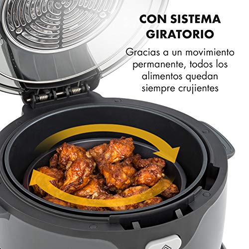 Klarstein VitAir Pommesmaster freidora de aire caliente - 1400 W, de 50-240 °C, sistema de rotación, cocinado a 360°, panel digital, programable hasta 60 min, fuente de calor de carbono, negro