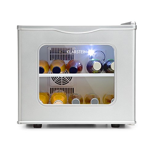 Klarstein Winehouse Minibar - Vinoteca, Nevera de Bebidas y tentempiés, 17 L, Silenciosa 38 dB, 8 a 18 °C, Refrigerador bajo Consumo 60 W, Acero Inoxidable, Plateado