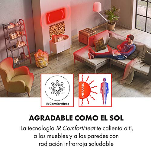 KLARSTEIN Wonderwall Smart - Calefactor por Infrarrojos, Calor Inteligente, Temporizador programable, Tipo de protección IP24, Sin Fase de Calentamiento, 450 W, 50 x 90 cm, Blanco