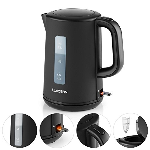 Klarstein Wonderwood Hervidor de Agua - Inalámbrico, Tetera eléctrica, Diseño Minimalista, 1,5 L, 2200 W, Filtro antical Lavable, Negro