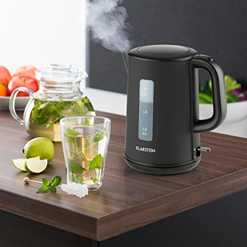 Klarstein Wonderwood Hervidor de Agua - Inalámbrico, Tetera eléctrica, Diseño Minimalista, 1,5 L, 2200 W, Filtro antical Lavable, Negro