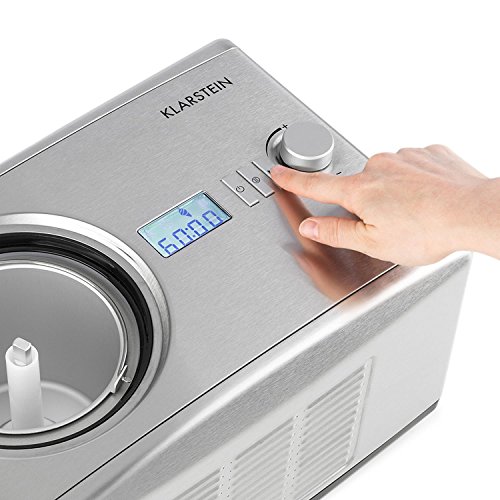 KLARSTEIN Yo & Yummy Silver Edition - Heladera, Máquina para Hacer Helado, Sorbetes y yogures, Compresor, Capacidad 1,5L, 150W, Temporizador, Partes extraíbles, Acero Inoxidable, Gris
