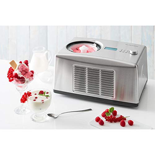 KLARSTEIN Yo & Yummy Silver Edition - Heladera, Máquina para Hacer Helado, Sorbetes y yogures, Compresor, Capacidad 1,5L, 150W, Temporizador, Partes extraíbles, Acero Inoxidable, Gris