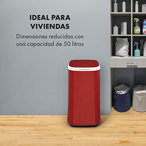 KLARSTEIN Zap Dry - Secadora, Potencia 820 W, Capacidad 50 L, 3 programas, Tambor de Acero Inoxidable, Panel de Control táctil, Tapa con Vidrio de Seguridad, Recogecable, Pantalla LED, Rojo