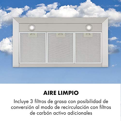 Klarstein Zarah 90 Campana extractora - Campana de pared, Ancho: 90 cm, Salida: 600 m³/h, 55-72 dB, LED, Acero inoxidable, Convertible, Plateado