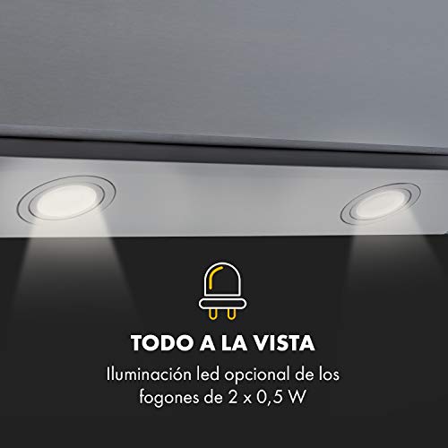Klarstein Zola 60 extractor de humos - 60 cm, extracción de 610 m³/h, 3 niveles de potencia, control táctil, iluminación LED, extracción y ventilación, clase B, extractor de pared, acero, vidrio