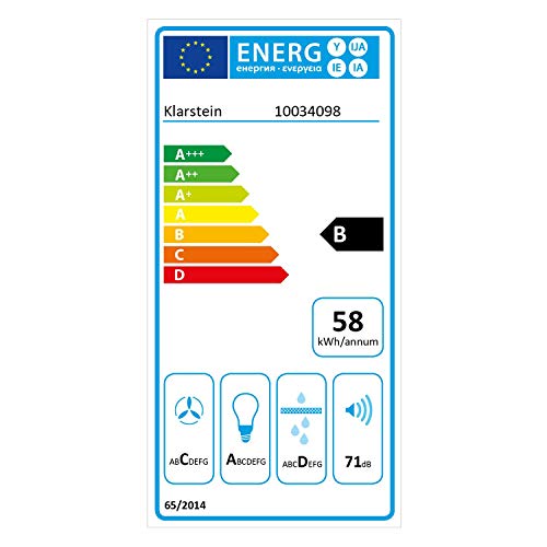 Klarstein Zola 60 extractor de humos - 60 cm, extracción de 610 m³/h, 3 niveles de potencia, control táctil, iluminación LED, extracción y ventilación, clase B, extractor de pared, acero, vidrio