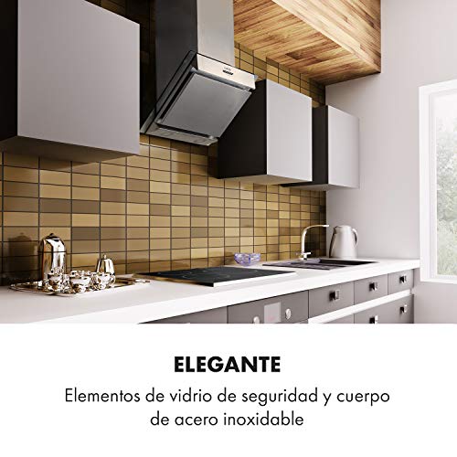 Klarstein Zola 60 extractor de humos - 60 cm, extracción de 610 m³/h, 3 niveles de potencia, control táctil, iluminación LED, extracción y ventilación, clase B, extractor de pared, acero, vidrio