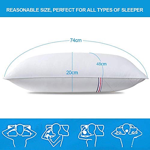 KLAS REMO Almohada Fibra, Almohada de 48x74 cm Almohada con Funda 100% Algodón Almohada Transpirable Firmeza Media Almohada para Cervical y Cabeza 1 Unidad