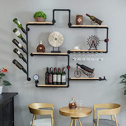 KLDX Botellero de Pared con Diseño Industrial Botellero de Vino Estante Botellero Estilo Soft Moderno Estantería para Vino en Metal Variante