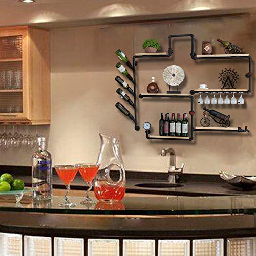 KLDX Botellero de Pared con Diseño Industrial Botellero de Vino Estante Botellero Estilo Soft Moderno Estantería para Vino en Metal Variante