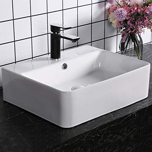 kleankin Lavabo Rectangular Lavamanos para Baño sobre Encimera de Cerámica de Alta Temperatura con Diseño Nórdico Sólido y Moderno 52x42x15,5 cm Blanco