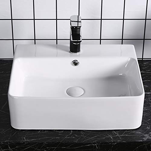 kleankin Lavabo Rectangular Lavamanos para Baño sobre Encimera de Cerámica de Alta Temperatura con Diseño Nórdico Sólido y Moderno 52x42x15,5 cm Blanco