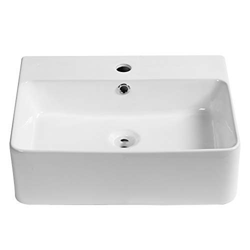 kleankin Lavabo Rectangular Lavamanos para Baño sobre Encimera de Cerámica de Alta Temperatura con Diseño Nórdico Sólido y Moderno 52x42x15,5 cm Blanco